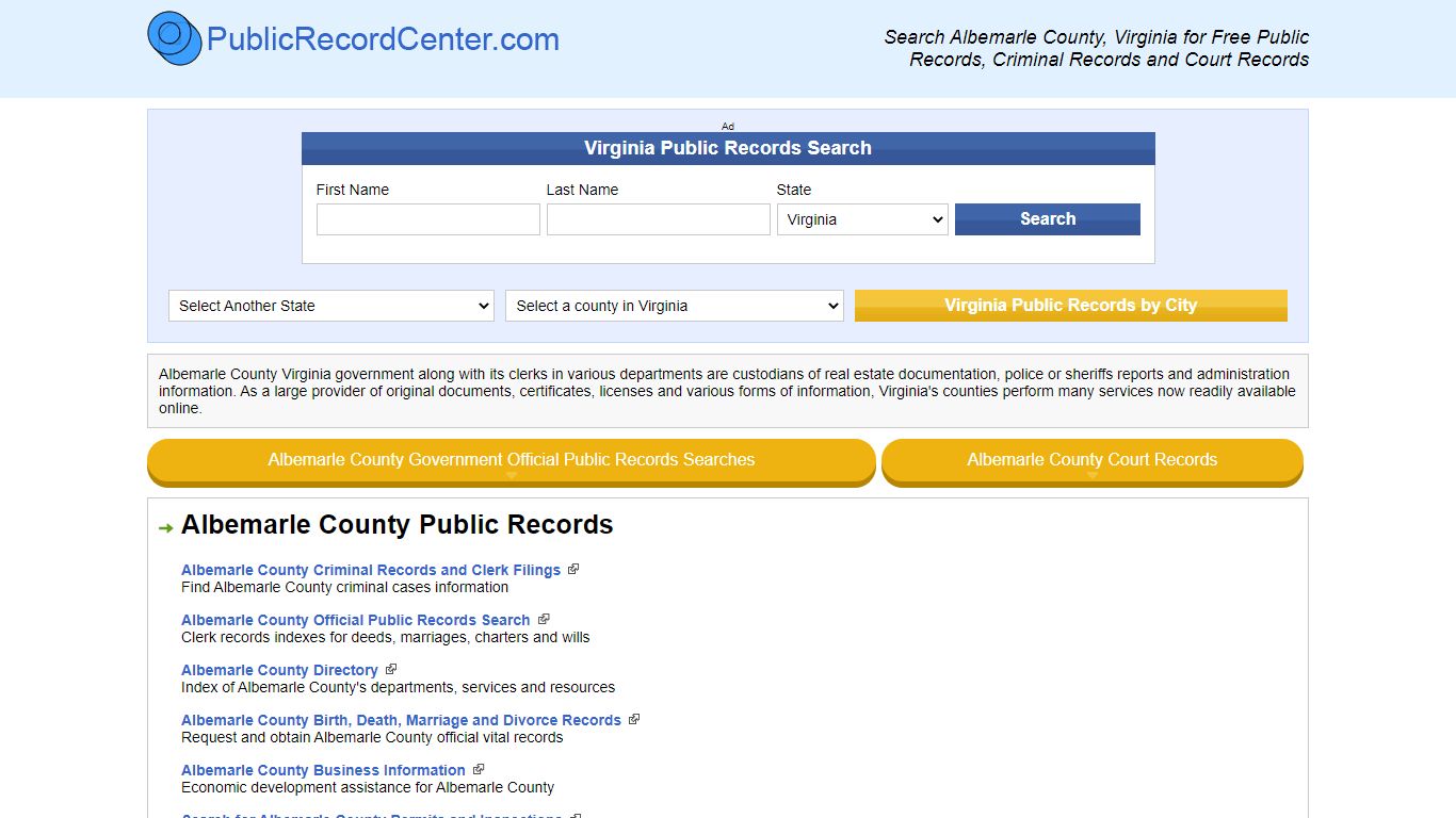 Albemarle County Virginia Free Public Records - Court Records ...