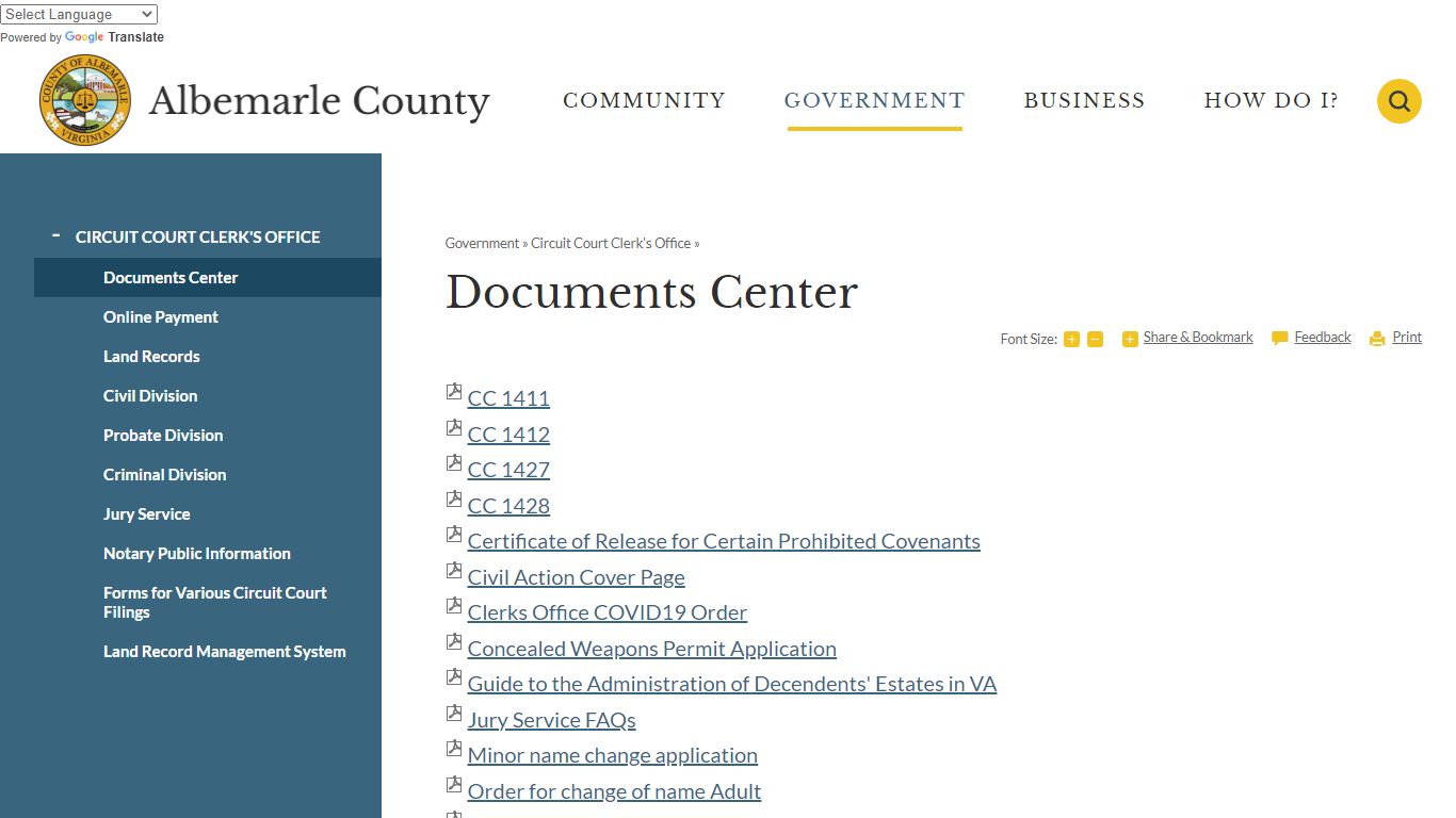 Documents Center | Albemarle County, VA